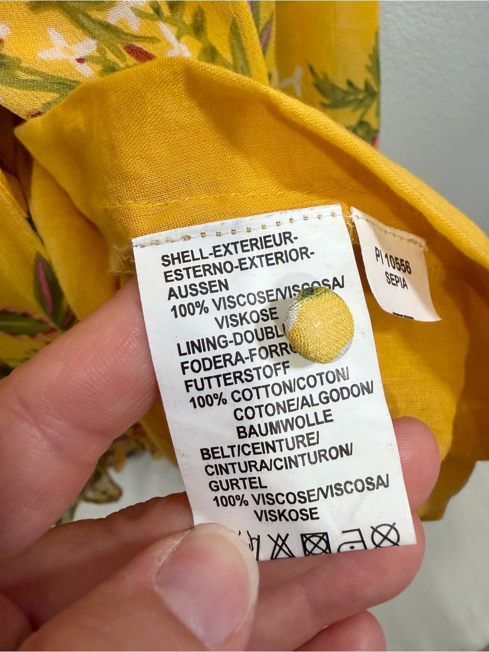 Rene Derhy Dress Yellow Pink Floral Maxi Button Down Flowy Tie Belt Women L - Picture 5 of 8
